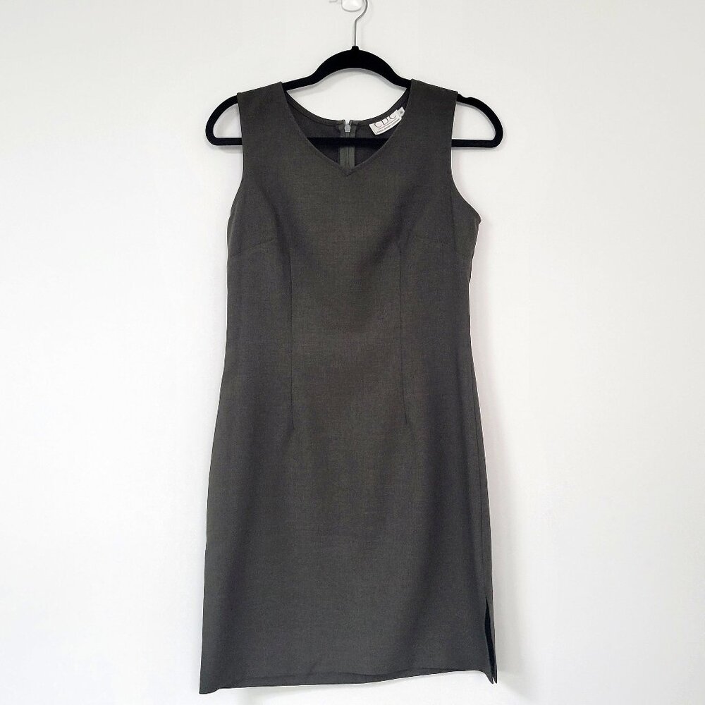 Vintage 90s Dark Olive Green Sleeveless Sheath Dress